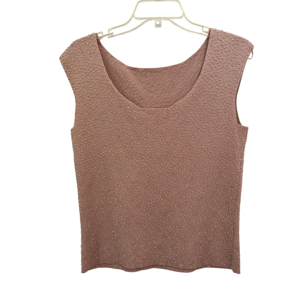 Ann Taylor Beaded Silk Tank Top Dusty Rose Pink Coquette Sleeveless Size M